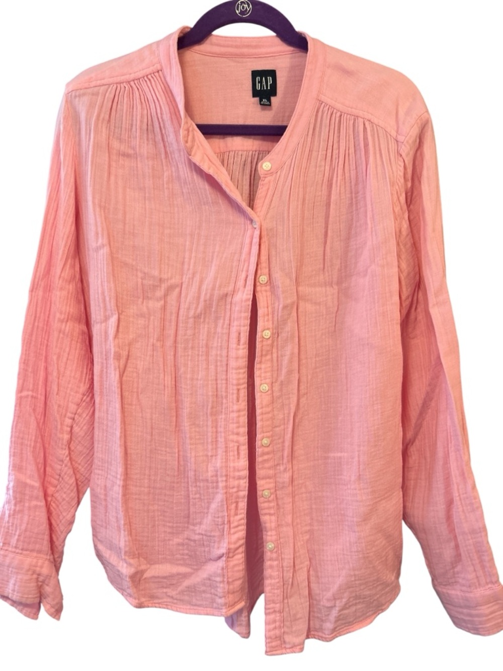 GAP Coral Pink Textured Button-Front Blouse